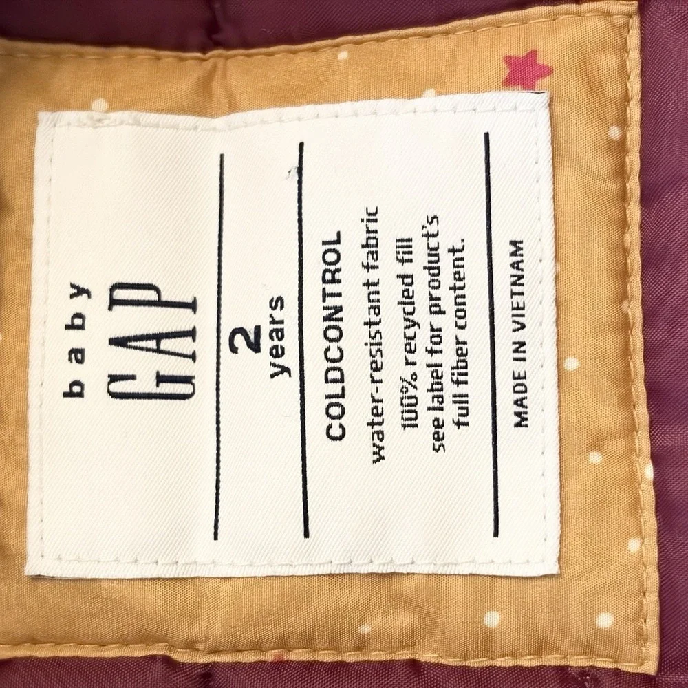 GAP Baby Hooded Puffer Jacket Yellow Purple Star Print Zip Up Coat Toddler 2 Yr